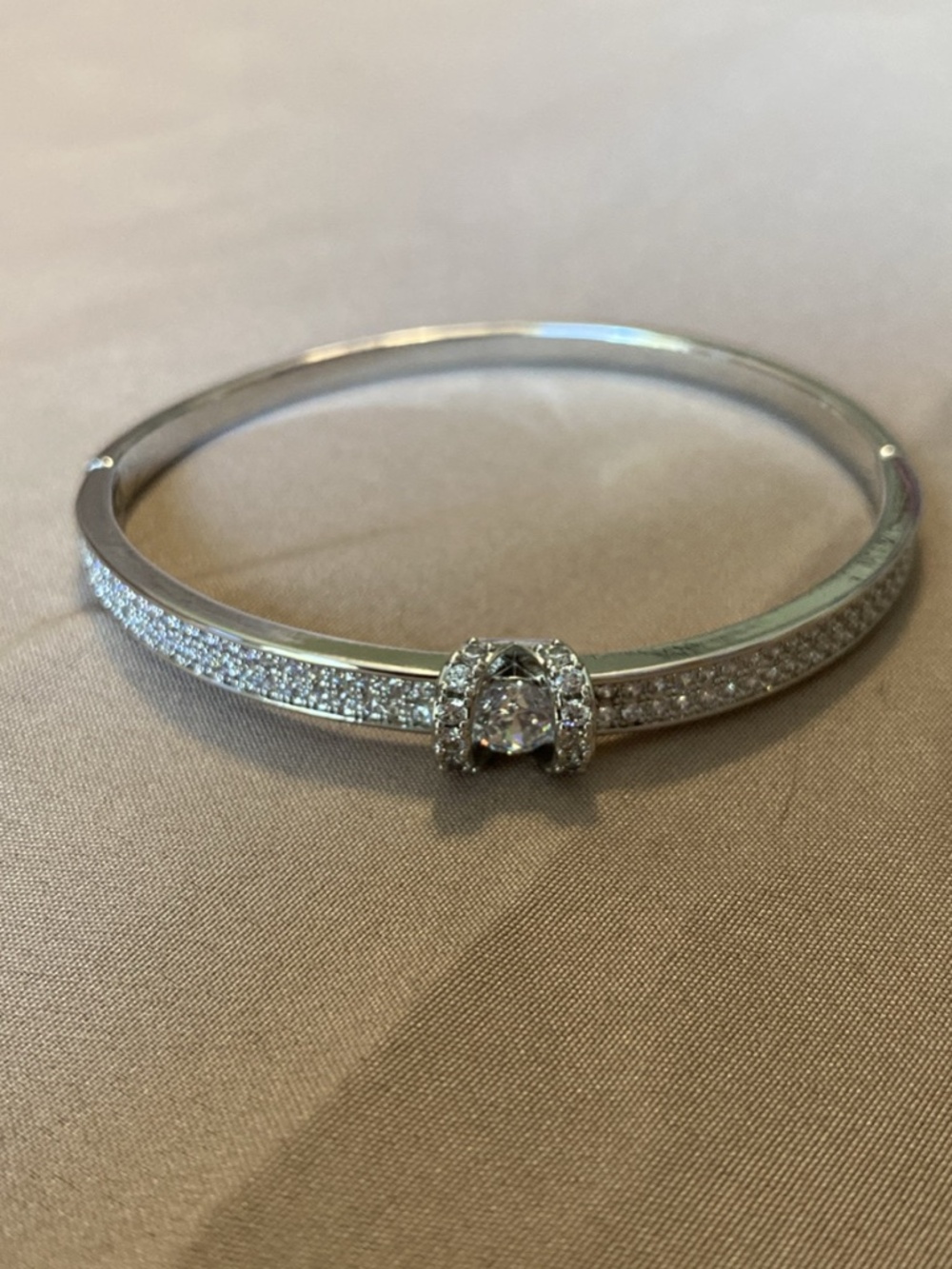 Silvertone bangle bracelet, rhinestones